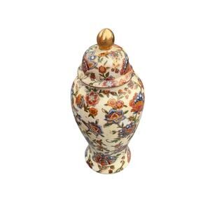 Hand Painted Porcelain Ginger Jar with a Floral and Gold Accent